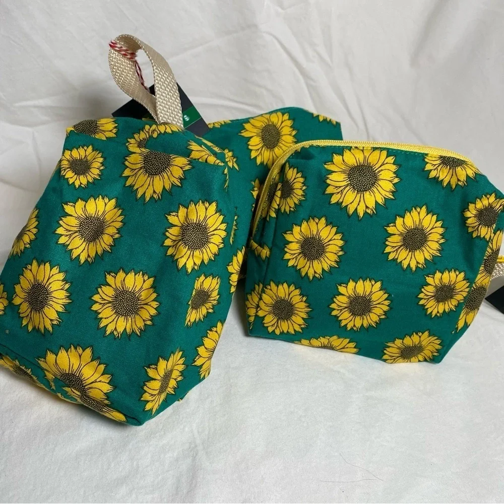 Set of 3 Sunflower Print Accessories Bags Handmade by Tai Crafts
